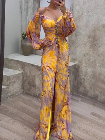 Hileni | Off Shoulder Printed Maxi Dress