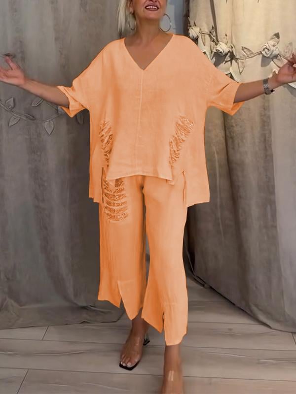 Ebony | V-Neck Loose Fit Two-Piece Set