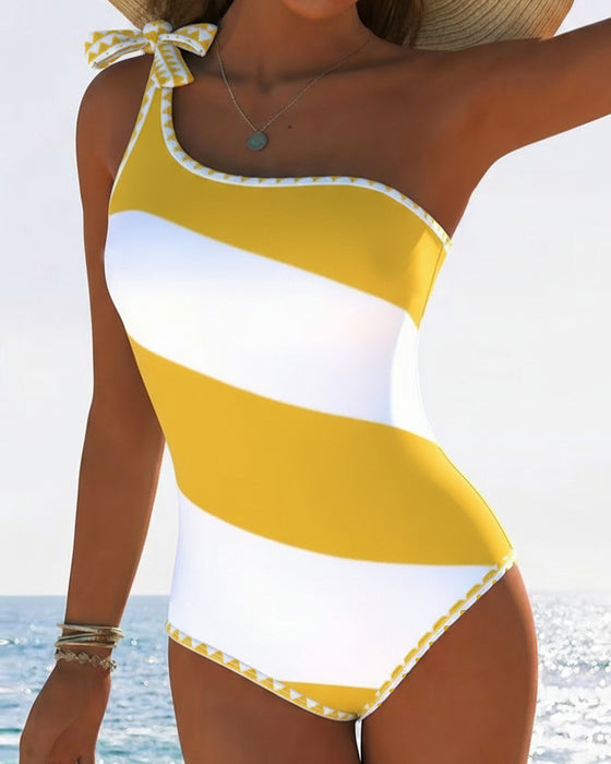 Doriane | One Shoulder Striped One Piece Swimsuit
