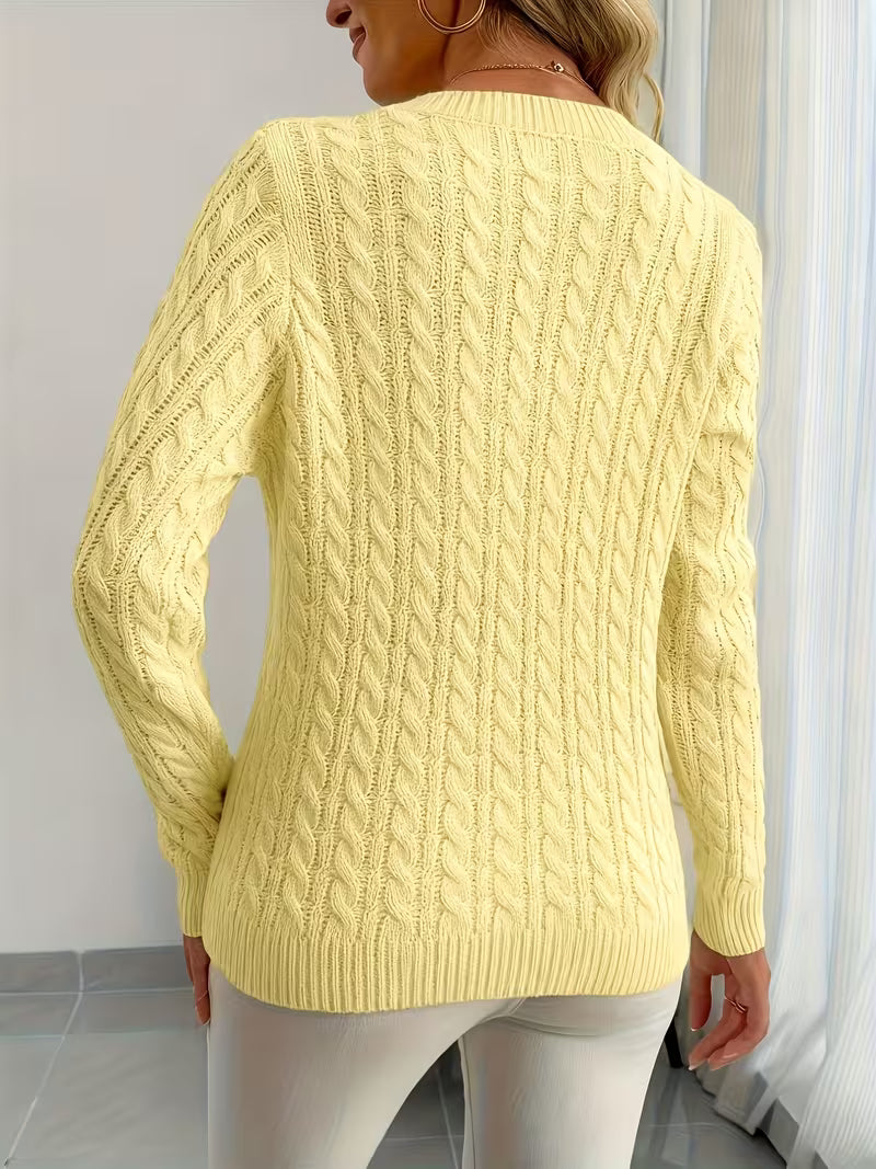 Lenea | Cable Knit V-Neck Long Sleeve Sweater