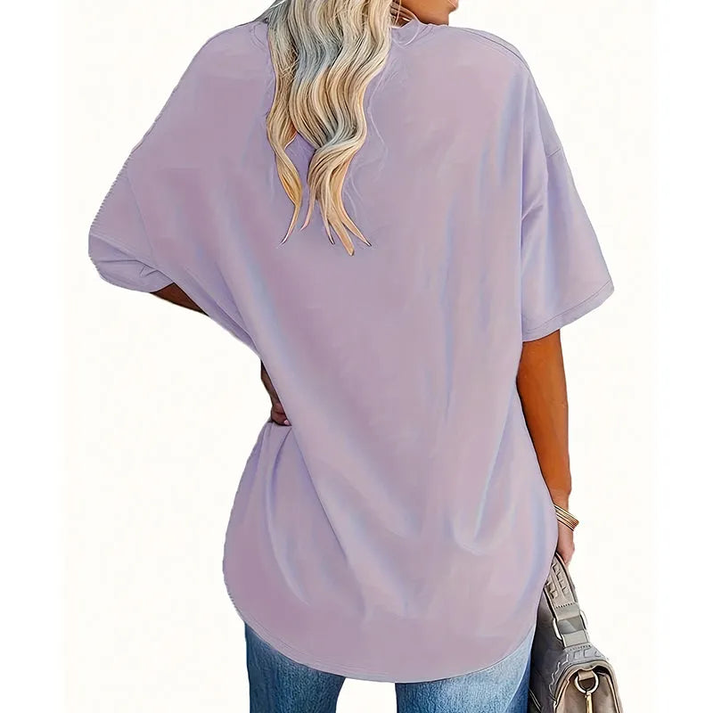 Aijia | V-Neck Rose Print Relaxed T-Shirt