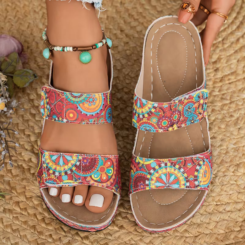Dhifef | Double Strap Printed Open Toe Sandals