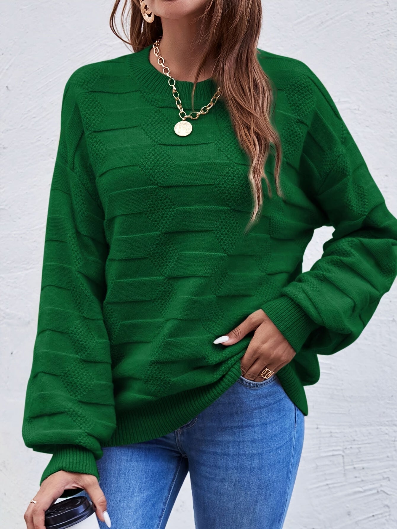 Annastina | Round Neck Textured Long Sleeve Sweater