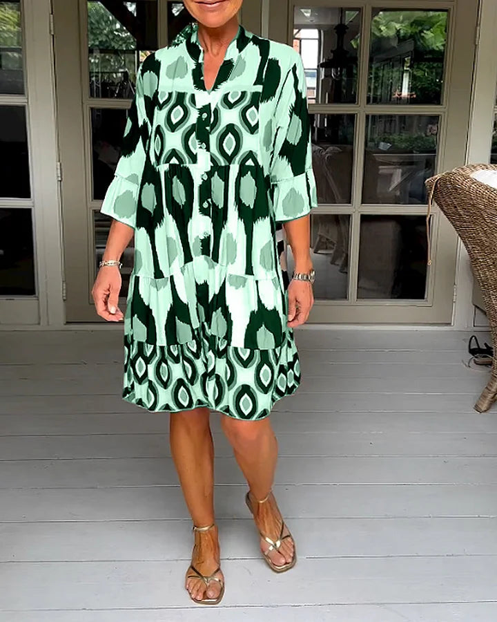 kinza | Printed V Neck Tiered Midi Dress