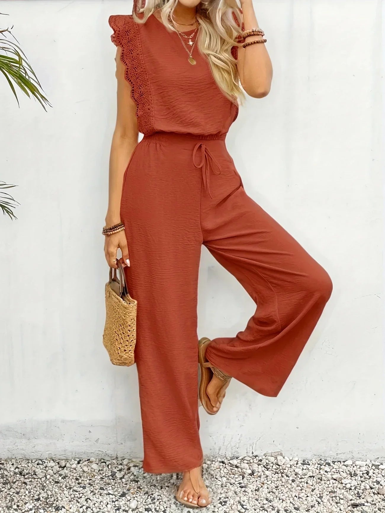 Ziva | Sleeveless Lace Trim Trouser Set