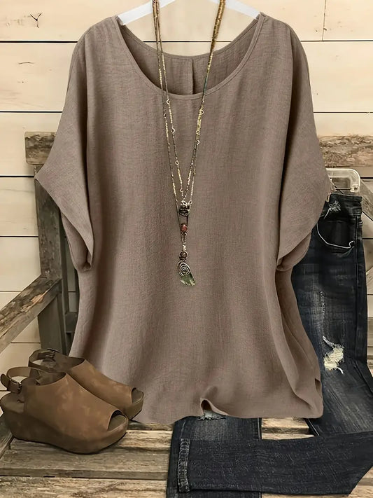Dilek | Loose Round Neck Short Sleeve Blouse