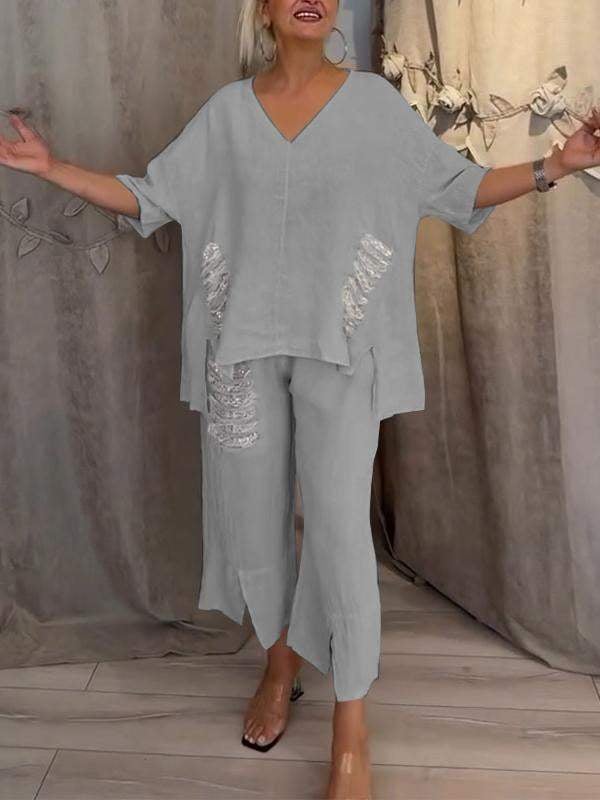Ebony | V-Neck Loose Fit Two-Piece Set