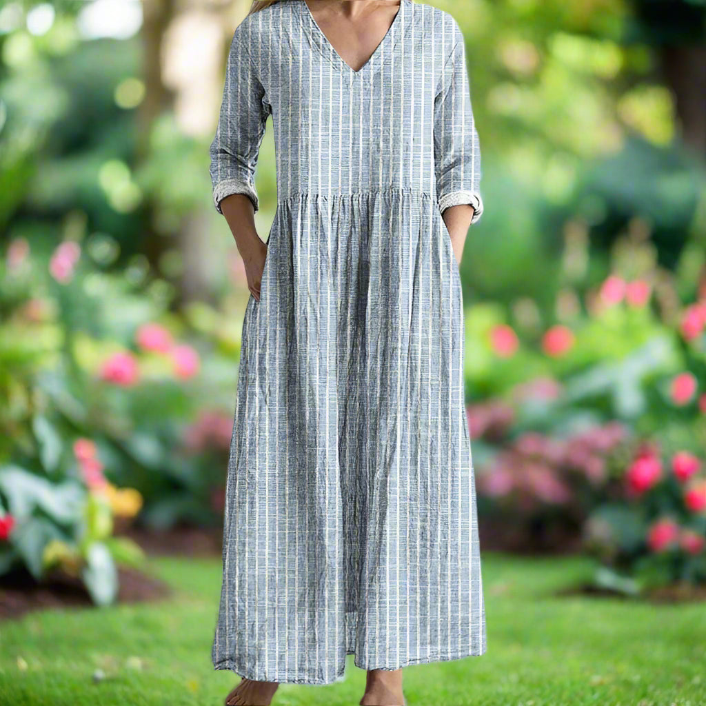 Gregoria | Striped V Neck Maxi Dress