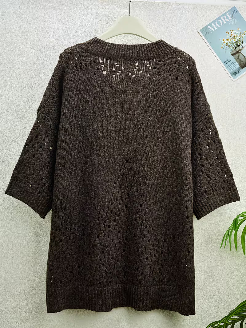 Bimashi | V Neck Oversized Knitted Poncho Sweater