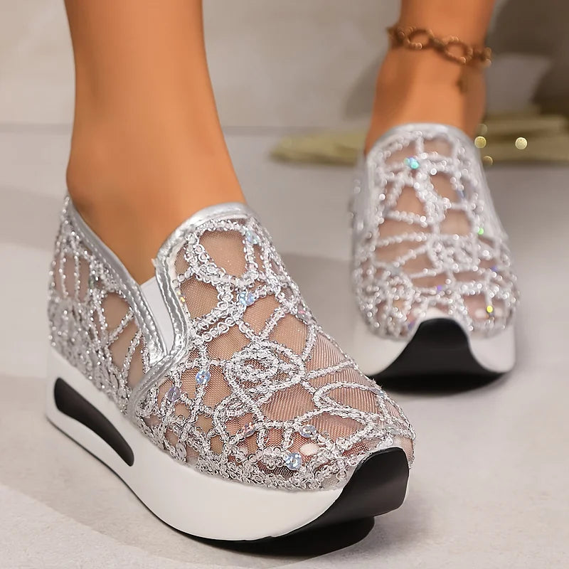 Heleen - Sequined Wedge Slip On Trainers