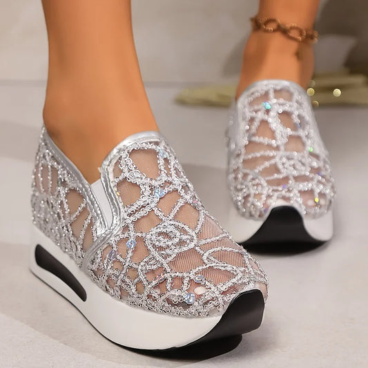 Heleen - Sequined Wedge Slip On Trainers