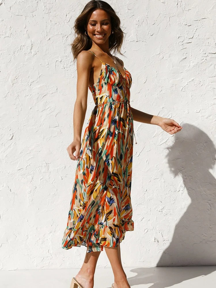Emmeline | Printed Midi Dress Adjustable Straps