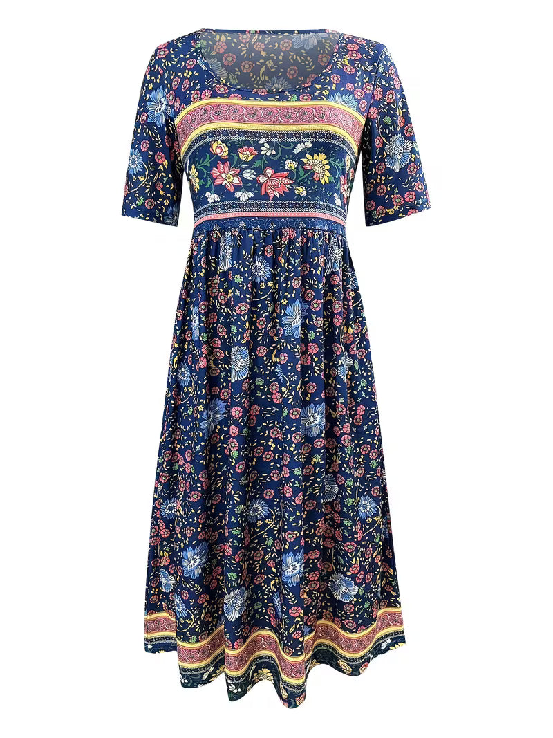 Lisan | Floral Print V-Neck Midi Dress