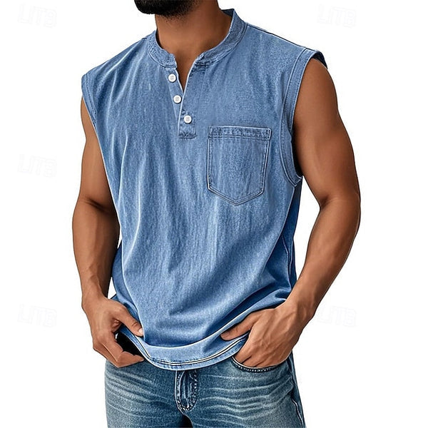 Latrell | Denim Henley Vest Top
