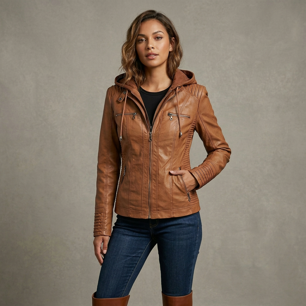 Neleena | Hooded Zip Front Fitted Jacket