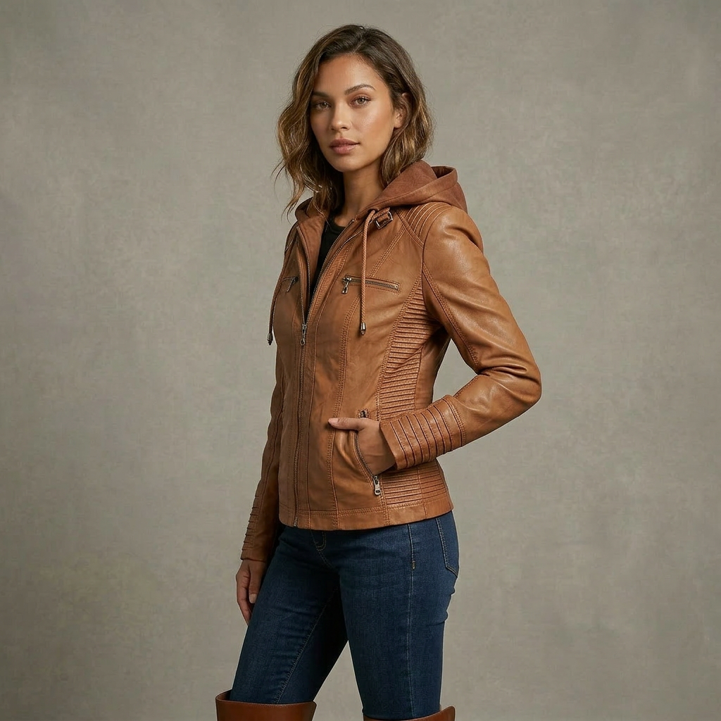 Neleena | Hooded Zip Front Fitted Jacket