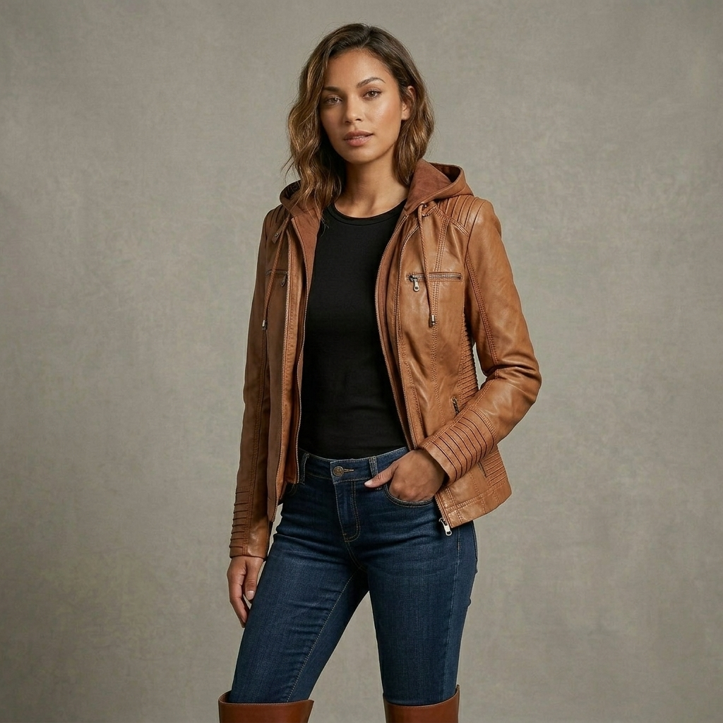 Neleena | Hooded Zip Front Fitted Jacket