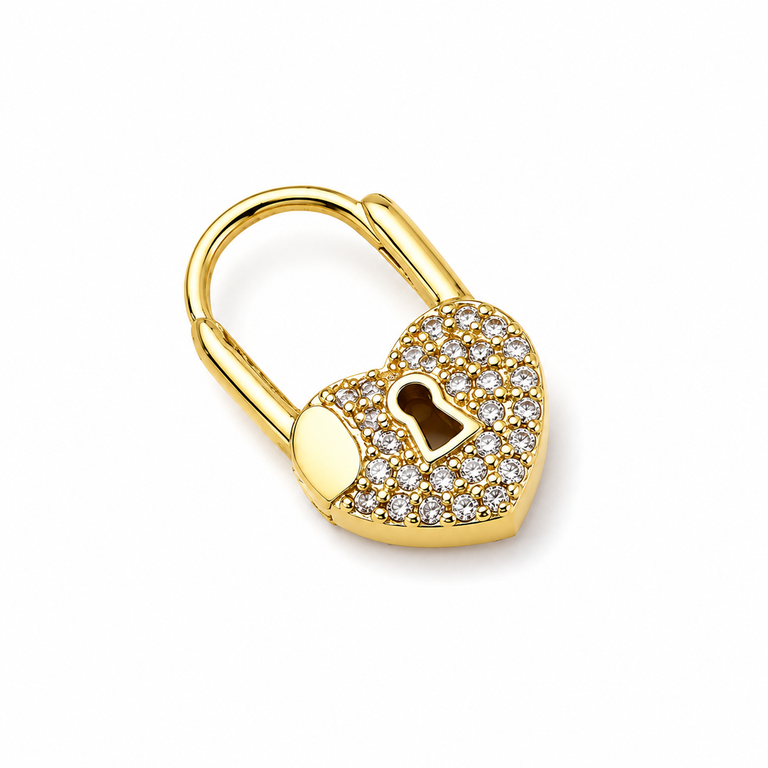 Koolen | Heart Lock Drop Hoop Earrings Gold