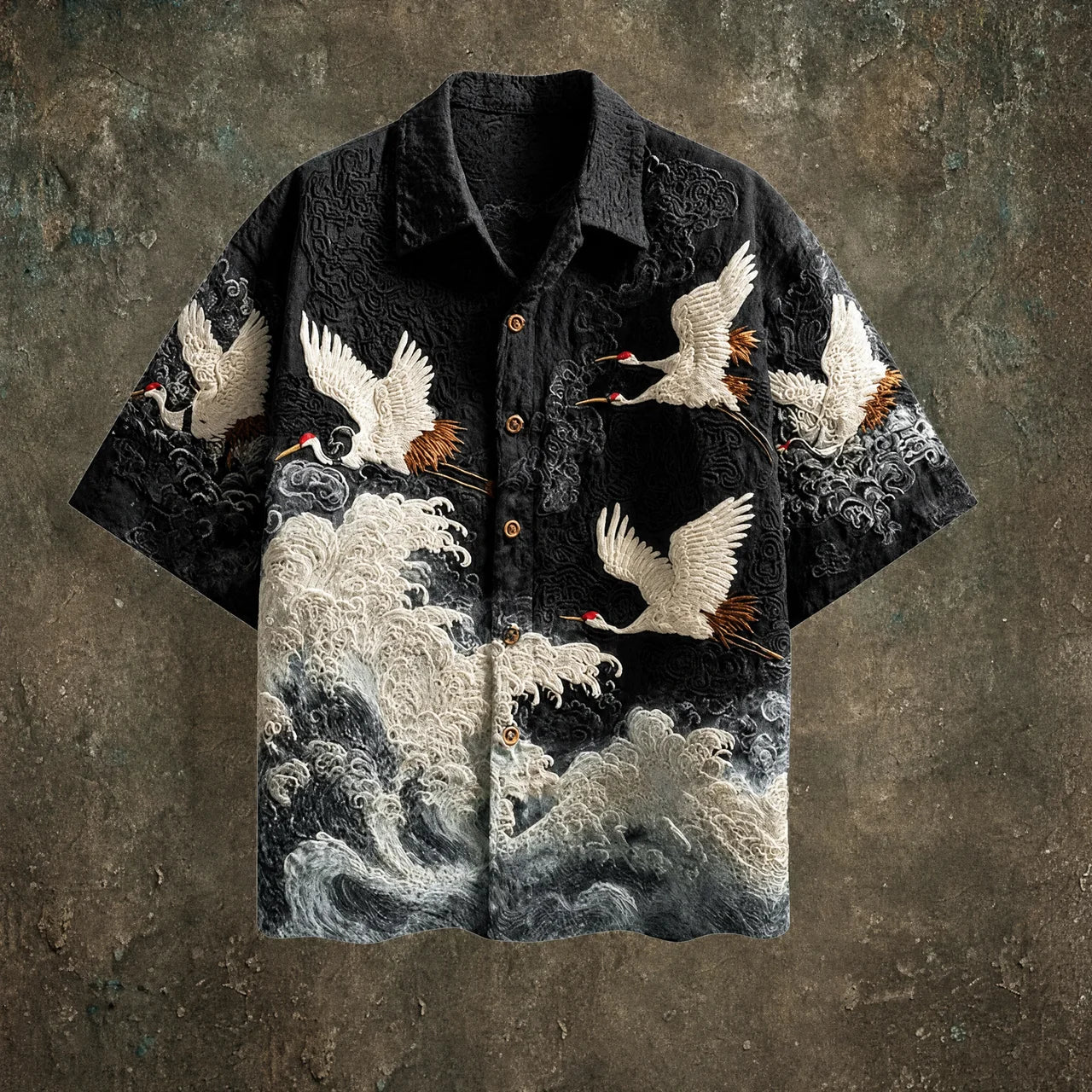 Francis | Short Sleeve Crane Wave Print Shirt