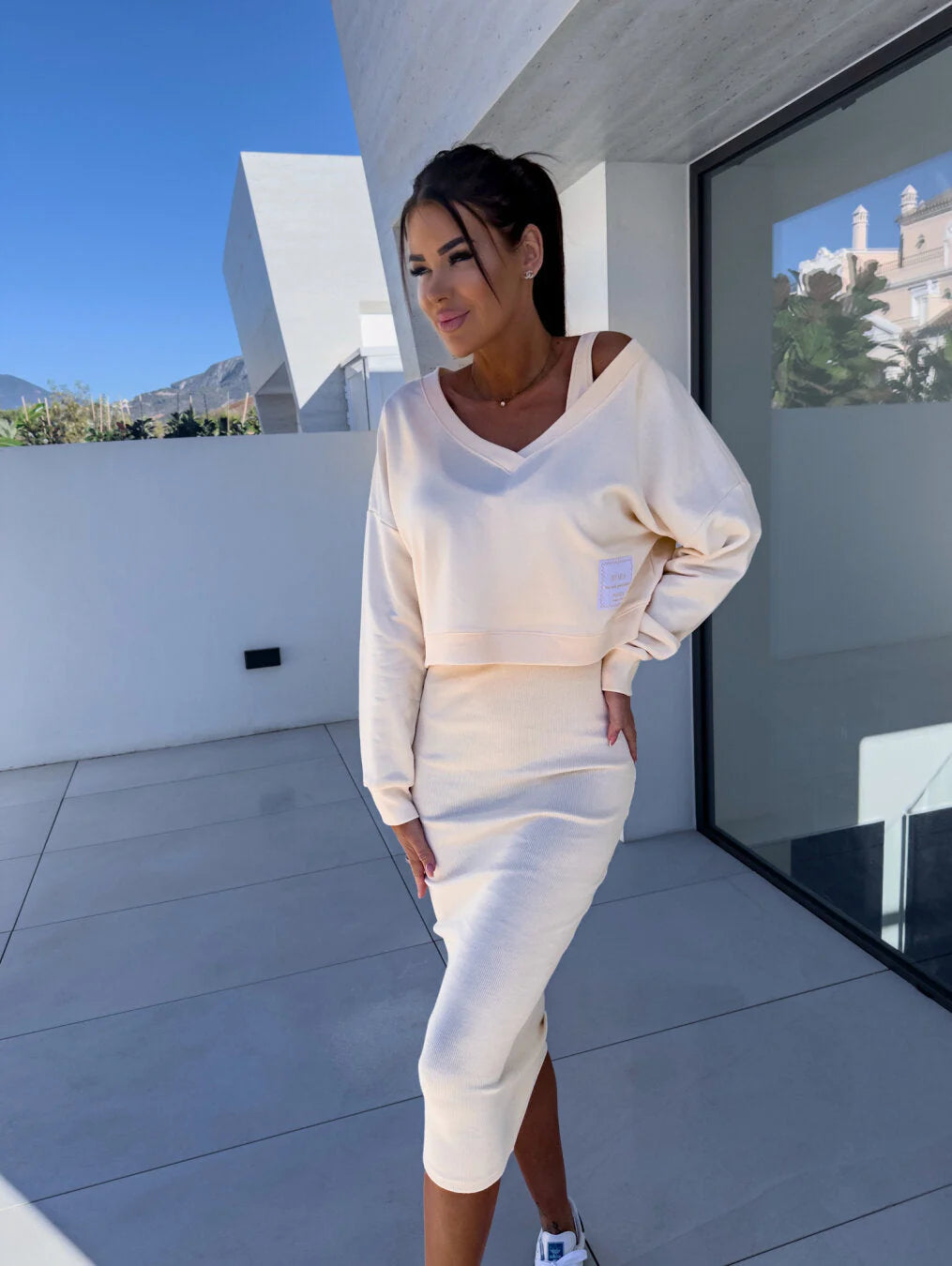 Latasha |  V-Neck Long Sleeve Midi Dress Set