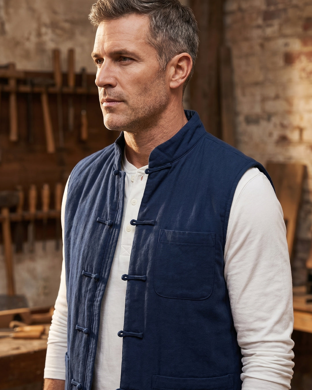 Fredrick - Pocket Front Stand Collar Sleeveless Vest