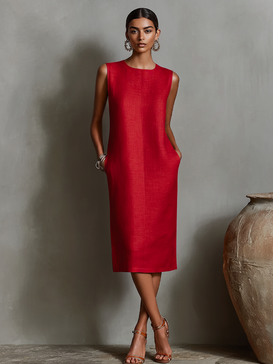 Katalina | Sleeveless Round Neck Midi Pocket Dress