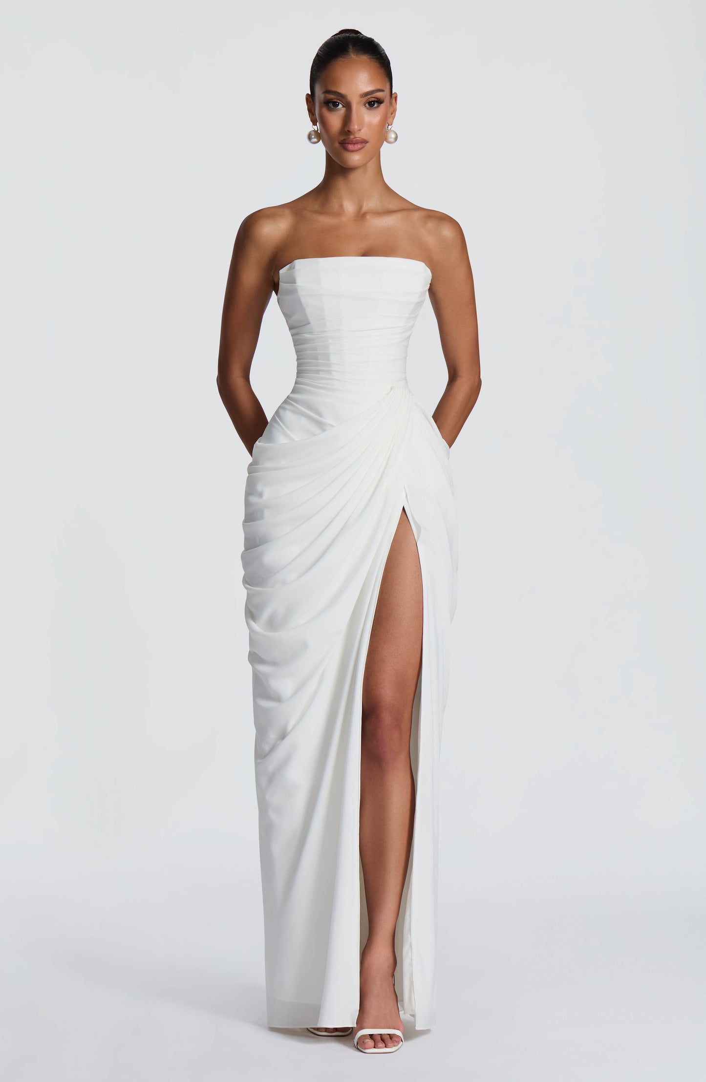 Narja | Strapless Ruched Maxi Dress High Split