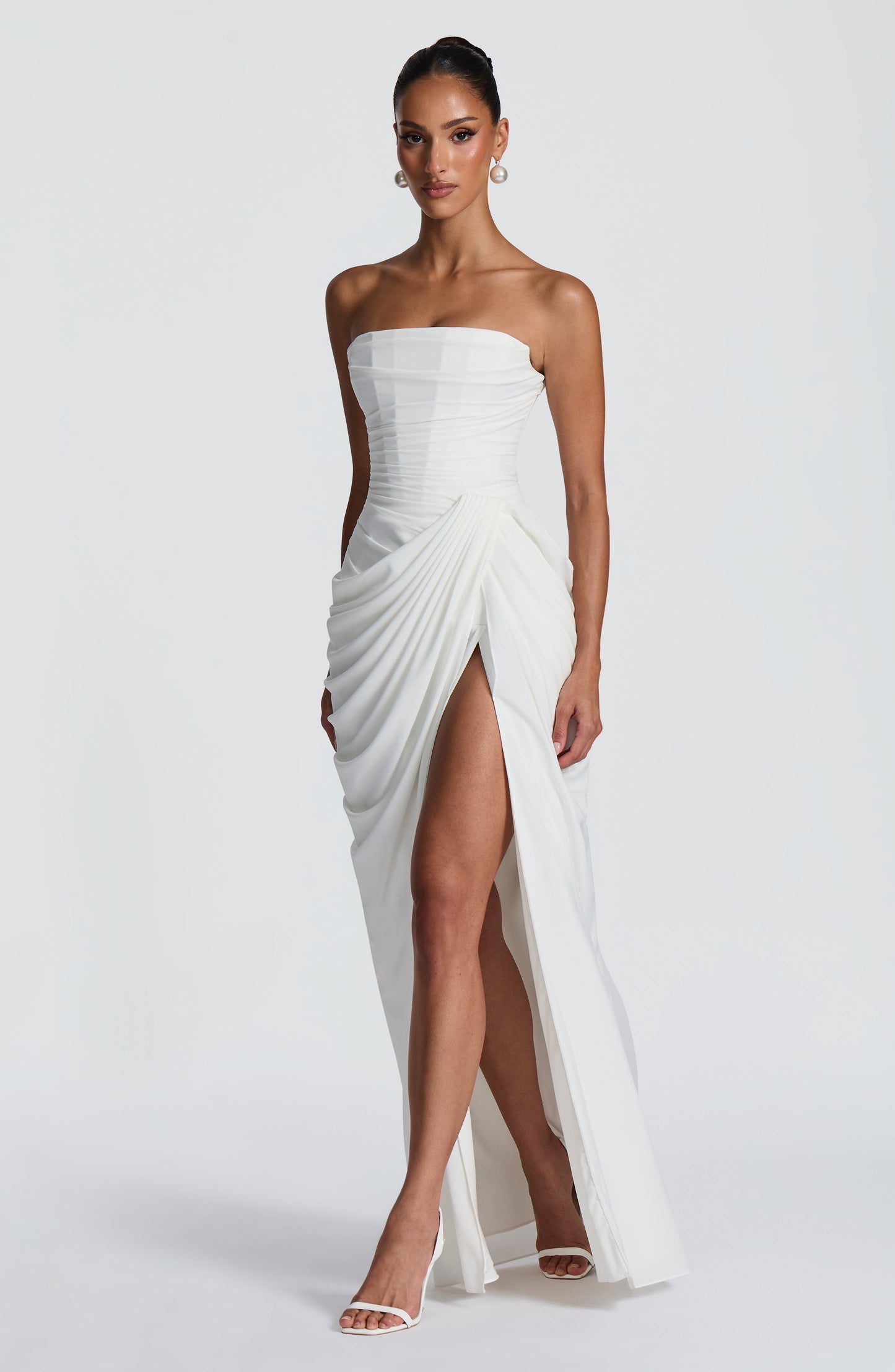 Narja | Strapless Ruched Maxi Dress High Split