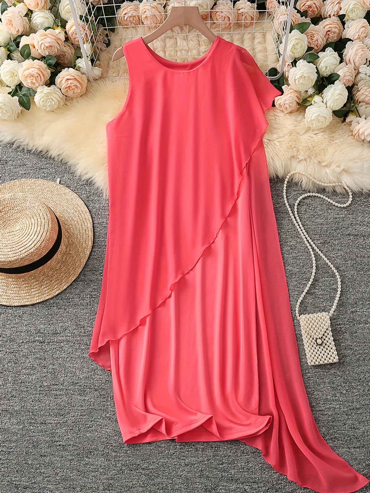 Maren | Sleeveless Asymmetric Layer Midi Dress