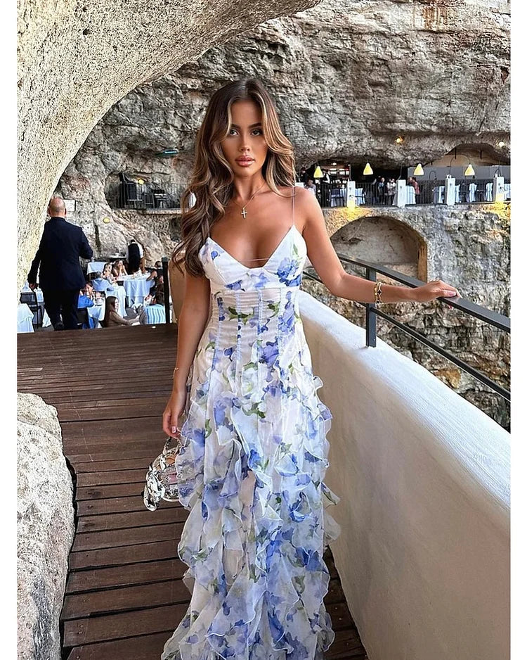 Mikayla | Floral Ruffle Maxi Slip Dress