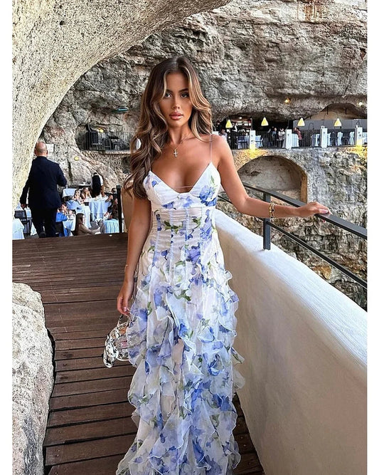 Mikayla | Floral Ruffle Maxi Slip Dress
