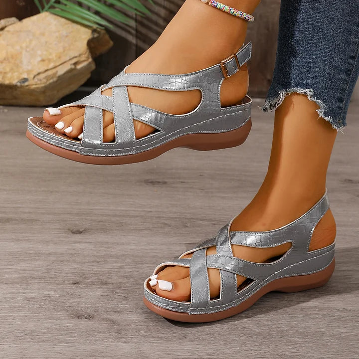 Alnia - Cross Strap Wedge Slingback Sandals