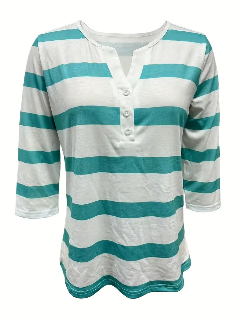 Dakota | Striped V-Neck Three-Quarter Sleeve Top