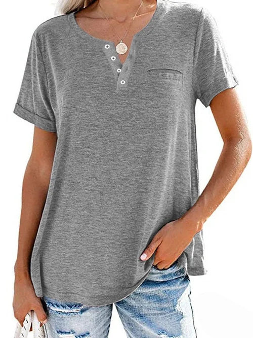 Cettina | Short Sleeve Pocket Henley T-Shirt