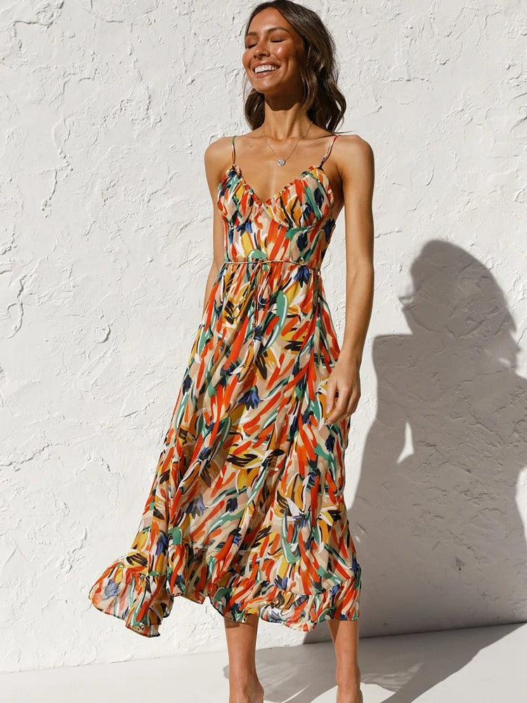 Emmeline | Printed Midi Dress Adjustable Straps
