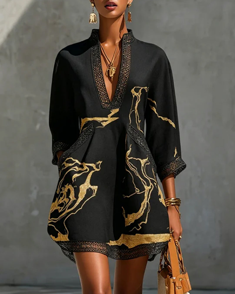 Soeun | V-Neck Printed Mini Tunic Dress