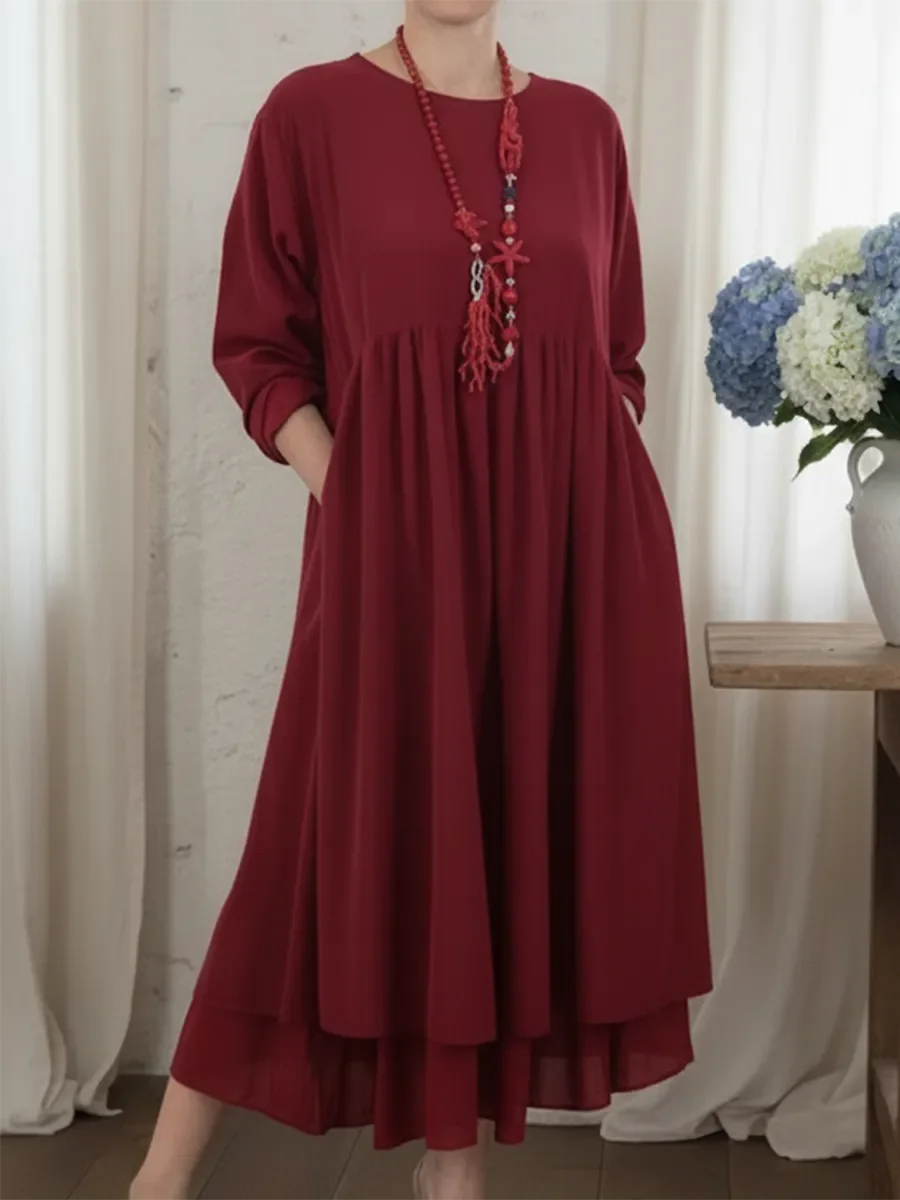 Ceinwen - Loose And Double Layered Hem Maxi Dress