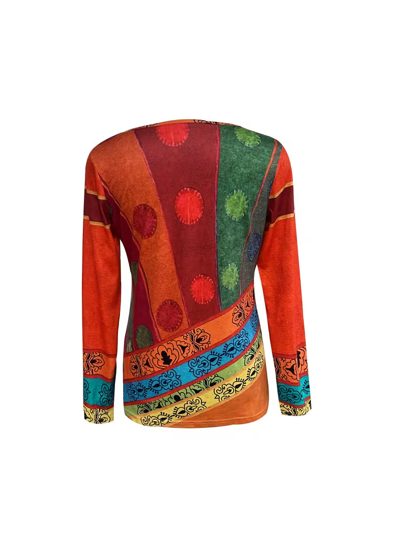 Solora | Long Sleeve Ethnic Print Blouse