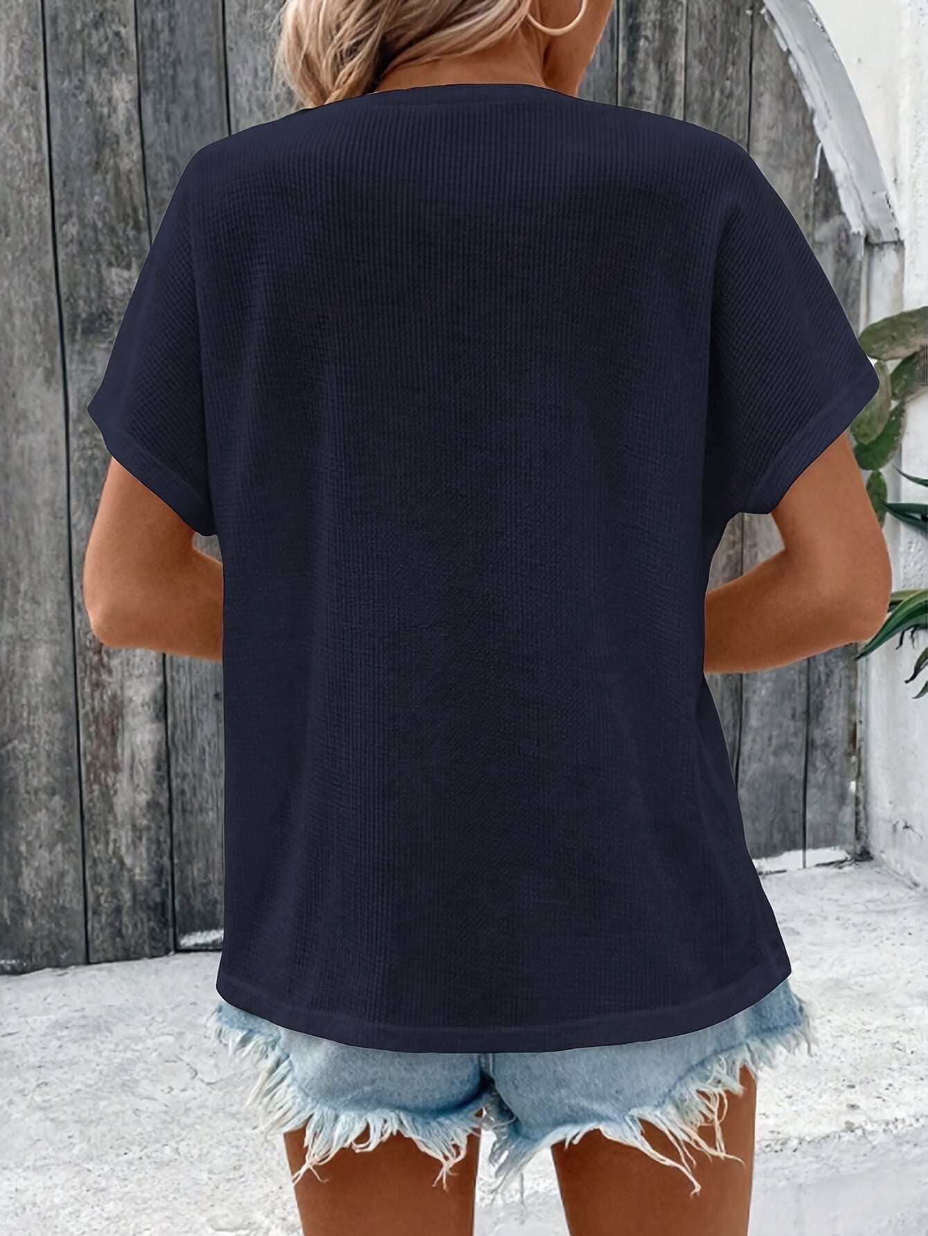 Marylou | Short Sleeve Crew Neck Button Top