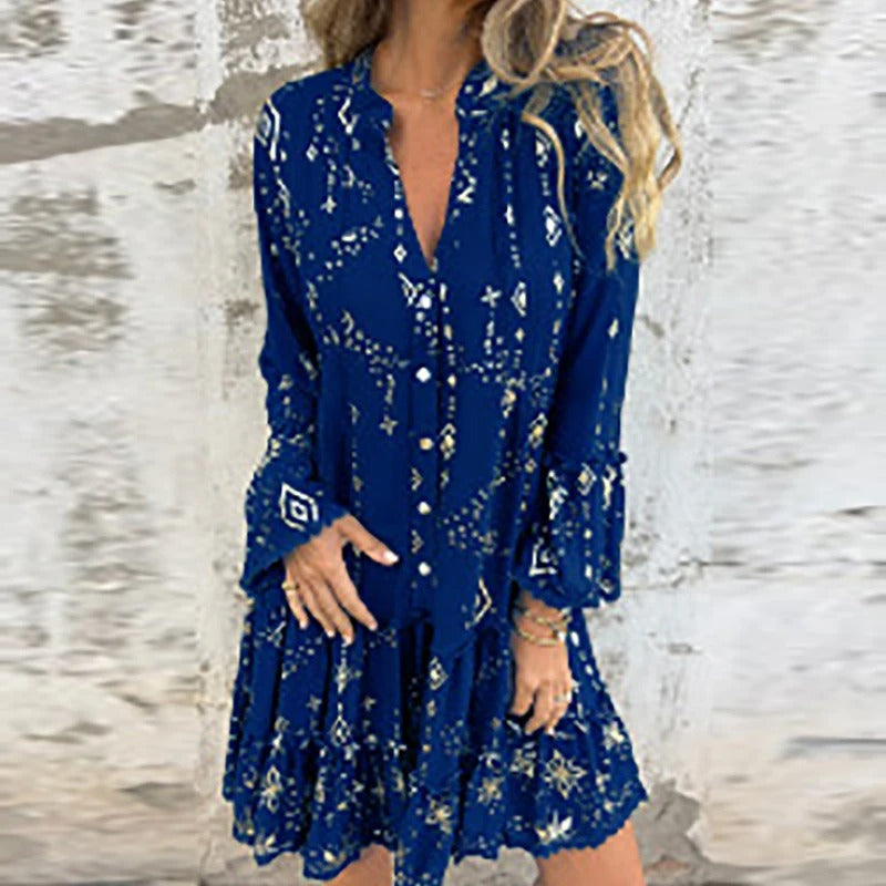 Gillian | Printed Long Sleeve Smock Dress