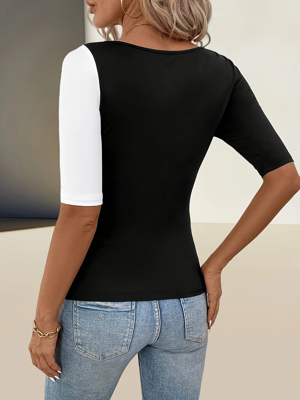 Althirida | Contrast Colour Block Square Neck Top