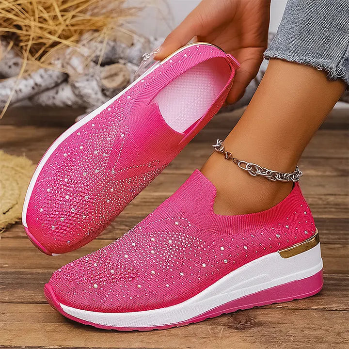 Josia | Trainers Slip On Rhinestone Wedge Sole