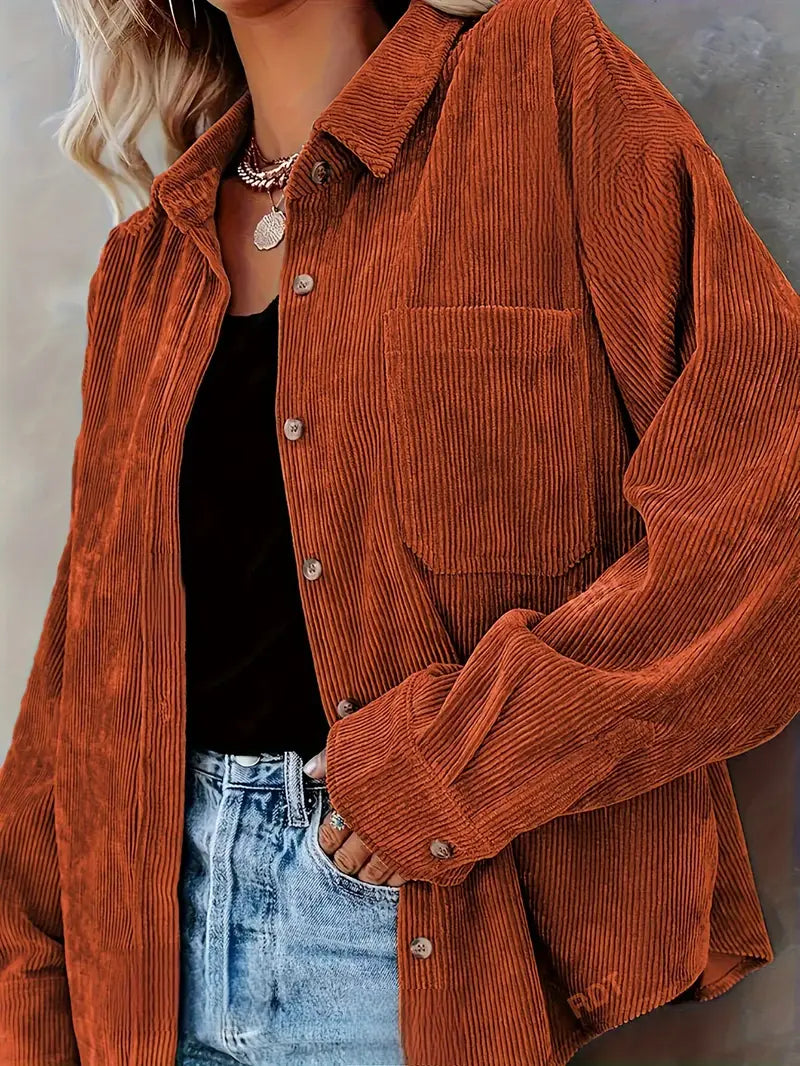 Irmela | Long Sleeve Button Front Corduroy Shirt