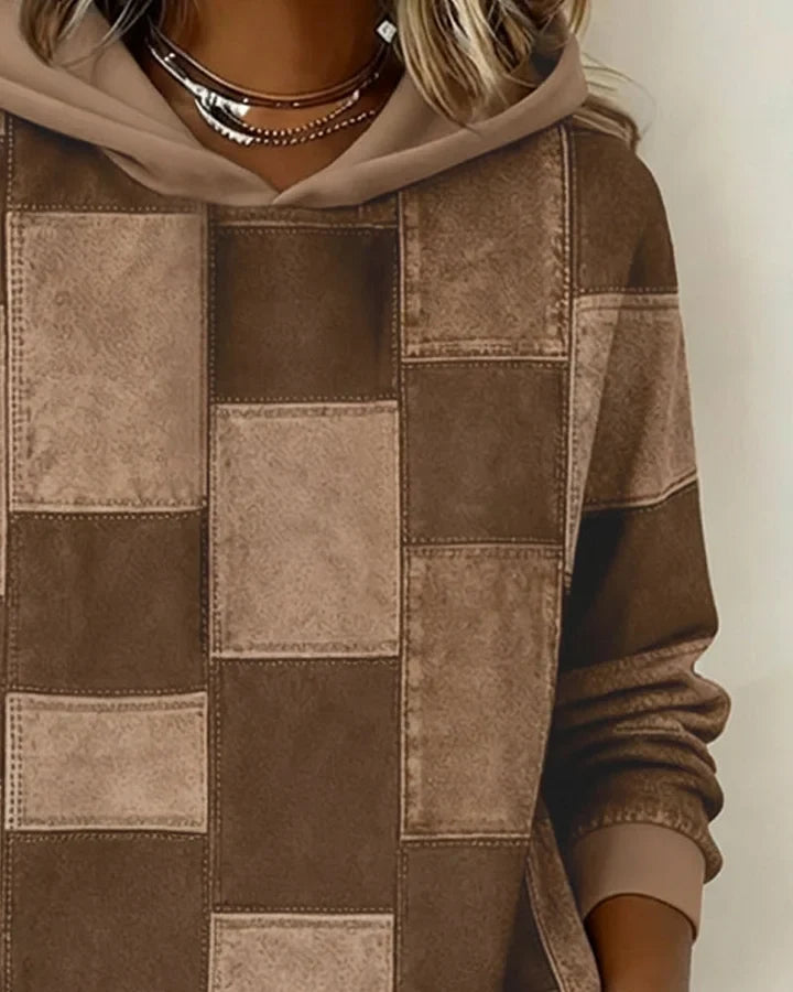 Yaralyn | Patchwork Hooded Long Sleeve Sweatshirt