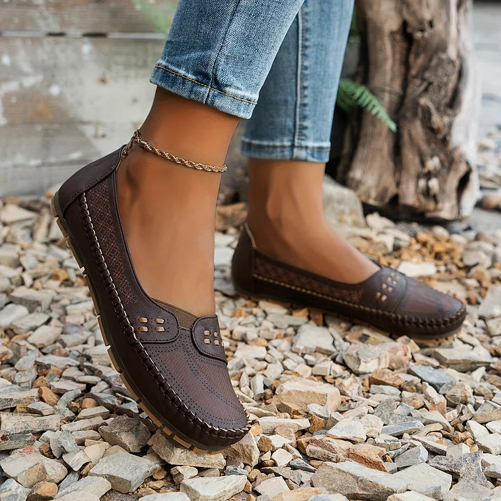 Gerdien | Brown Slip-On Perforated Loafers