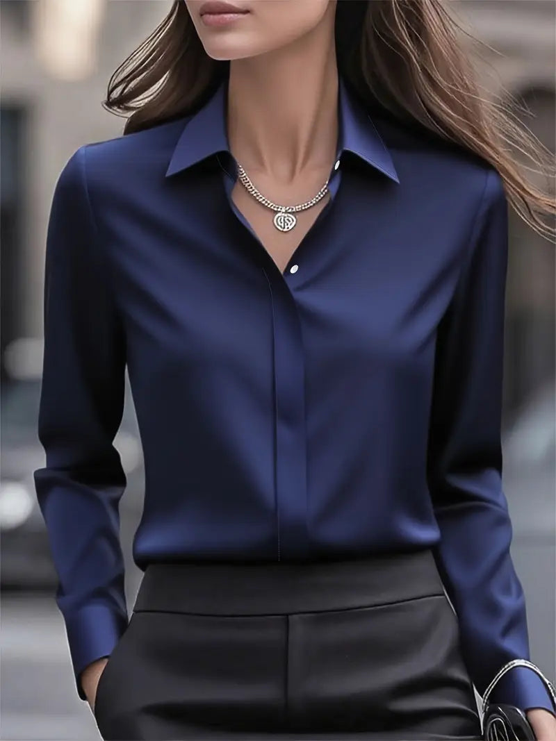 Amiliana - Long Sleeve Collared Button Down Shirt