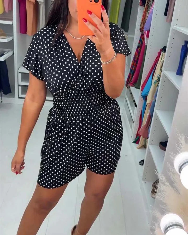 Peyton | Polka Dot Short Sleeve V Neck Jumpsuit