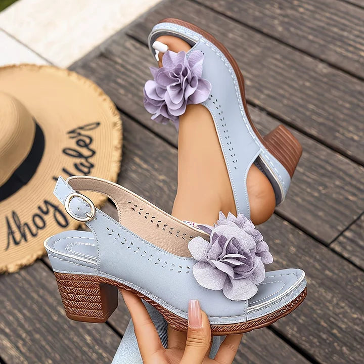 Gayanthi | Floral Block Heel Sandals