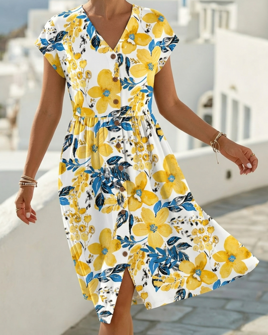 Sinera - Floral Print V Neck Midi Dress