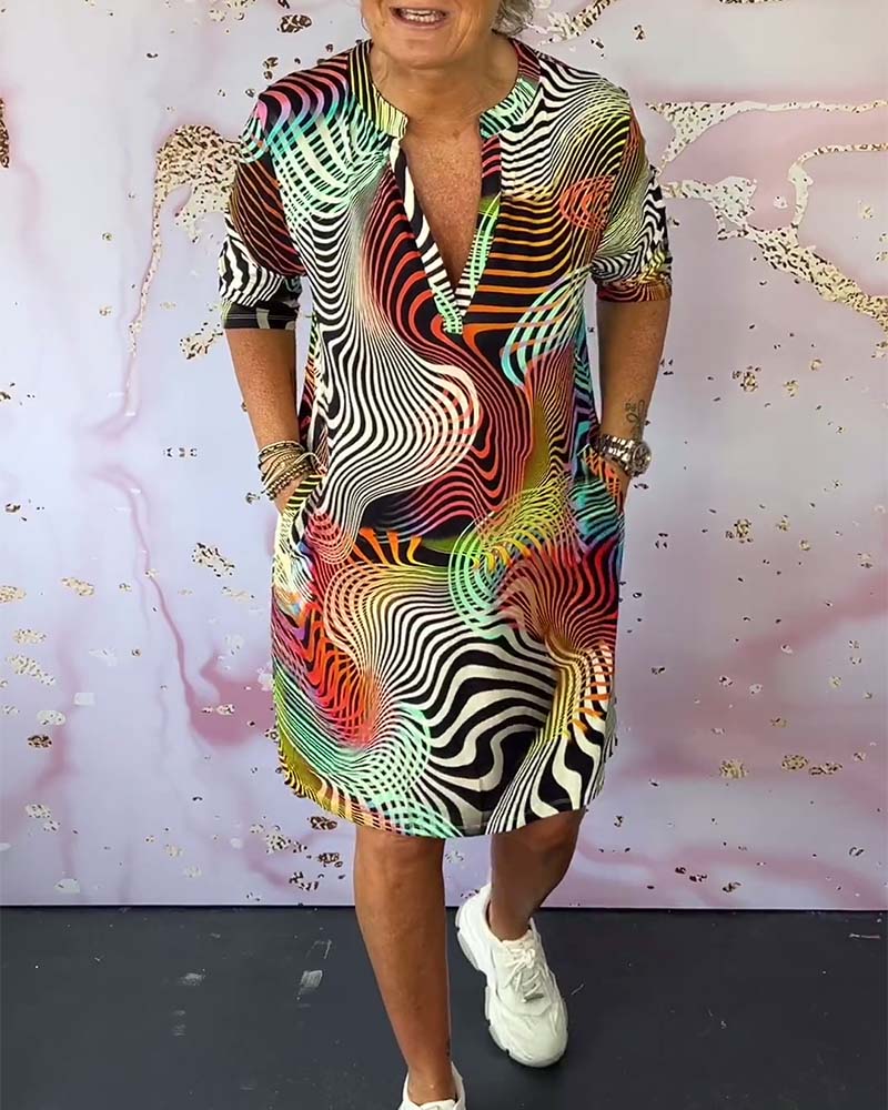 Diane | Abstract Print V Neck Midi Dress